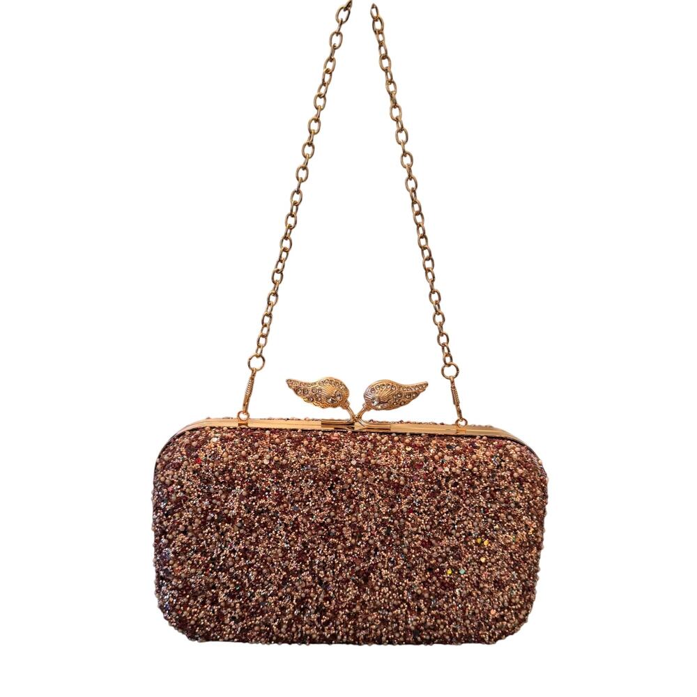Veroire Paris Beaded Crystal Box Clutch Evening Purse • NIB + Dust Bag